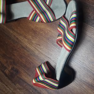 Rainbow stripe sandals, small heel